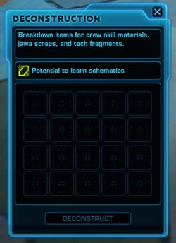swtor deconstruction|swtor reverse engineering list.